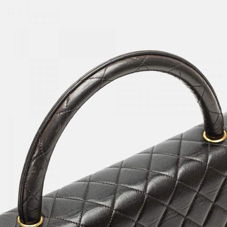 Pre Owned Chanel Black Lambskin Parent Child Kelly Set Top Handle Bag