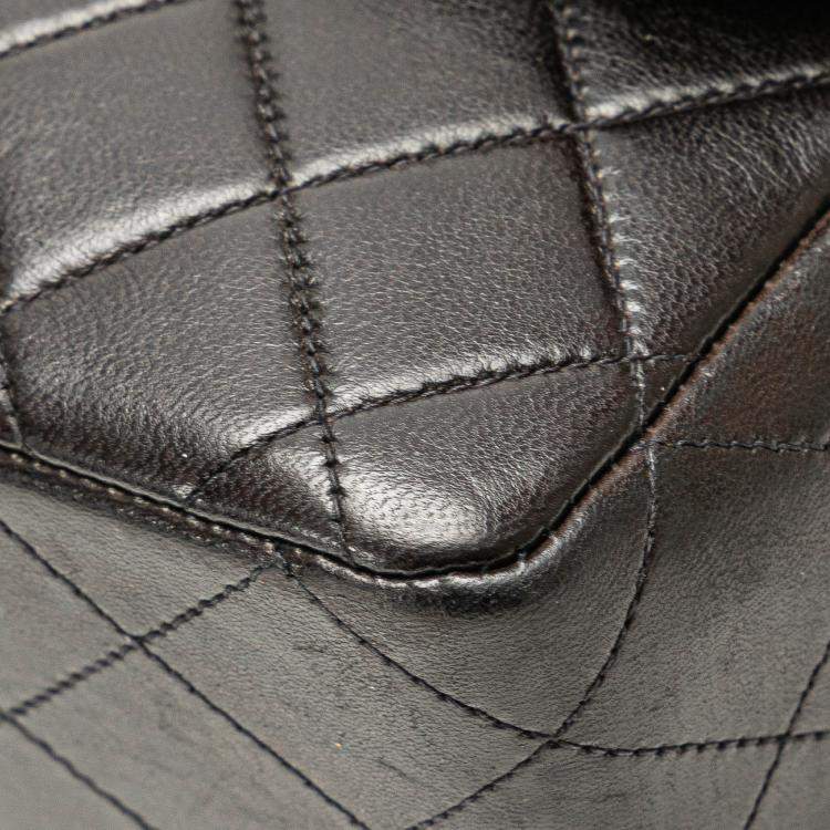 Pre Owned Chanel Black Lambskin Parent Child Kelly Set Top Handle Bag