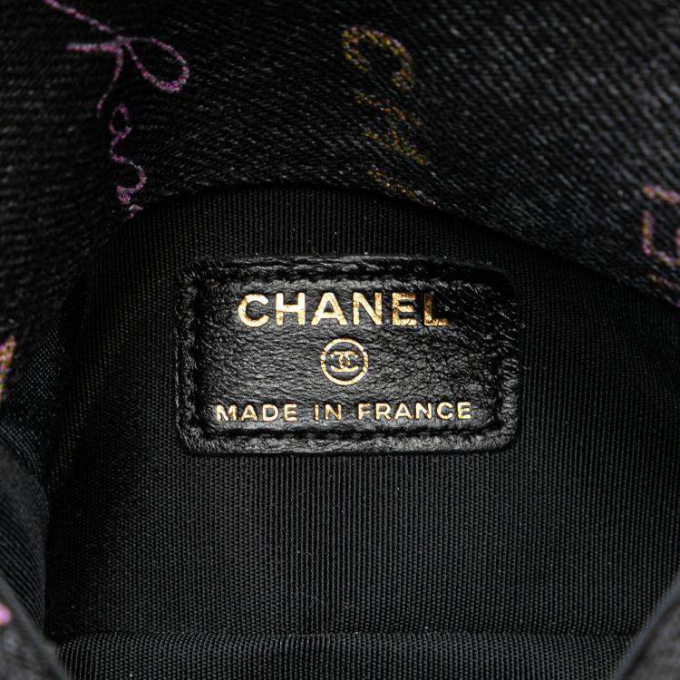 Pre Owned Chanel Black Fringe Denim Mood Clutch with Chain