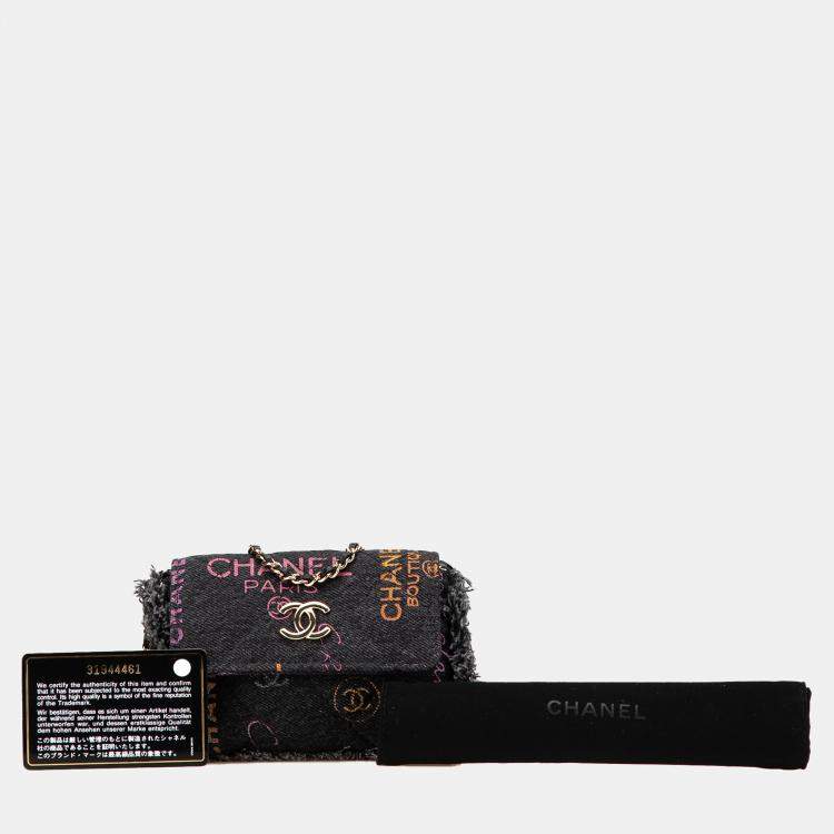 Pre Owned Chanel Black Fringe Denim Mood Clutch with Chain