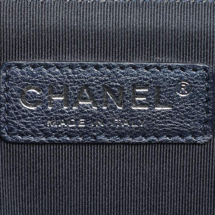 Pre Owned Chanel Blue Quilted Leather Large Boy Flap Bag