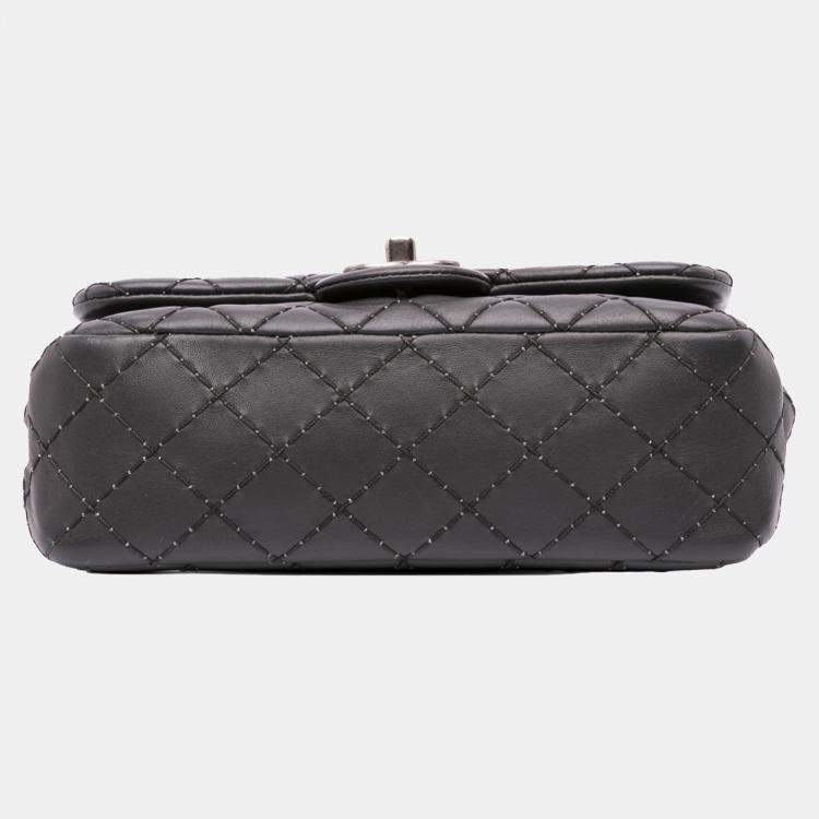 Pre Owned Chanel Grey Quilted Lambskin Stitched Single Flap