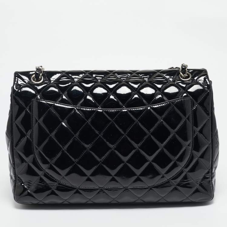 Pre Owned Chanel Black Quilted Patent Leather Maxi Classic Single Flap Bag