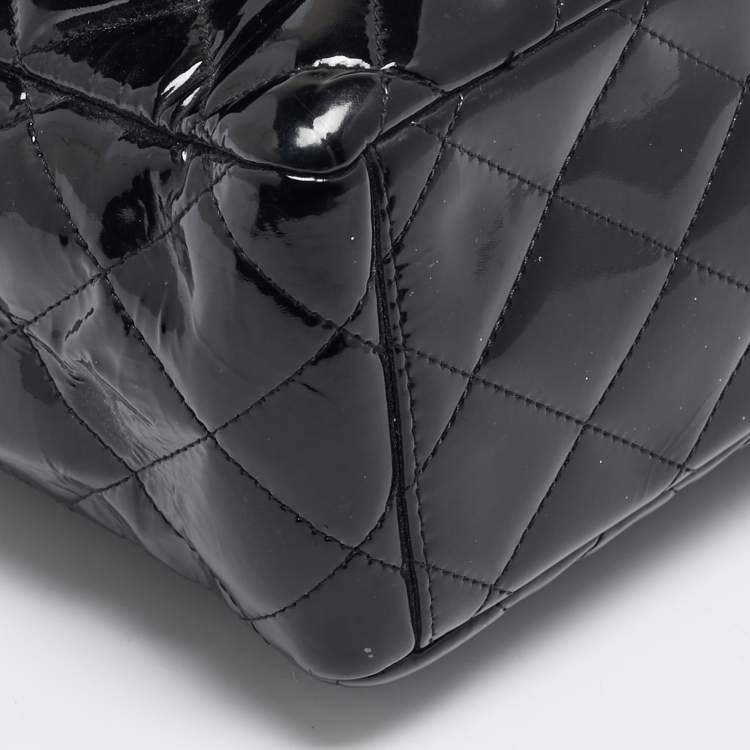 Pre Owned Chanel Black Quilted Patent Leather Maxi Classic Single Flap Bag