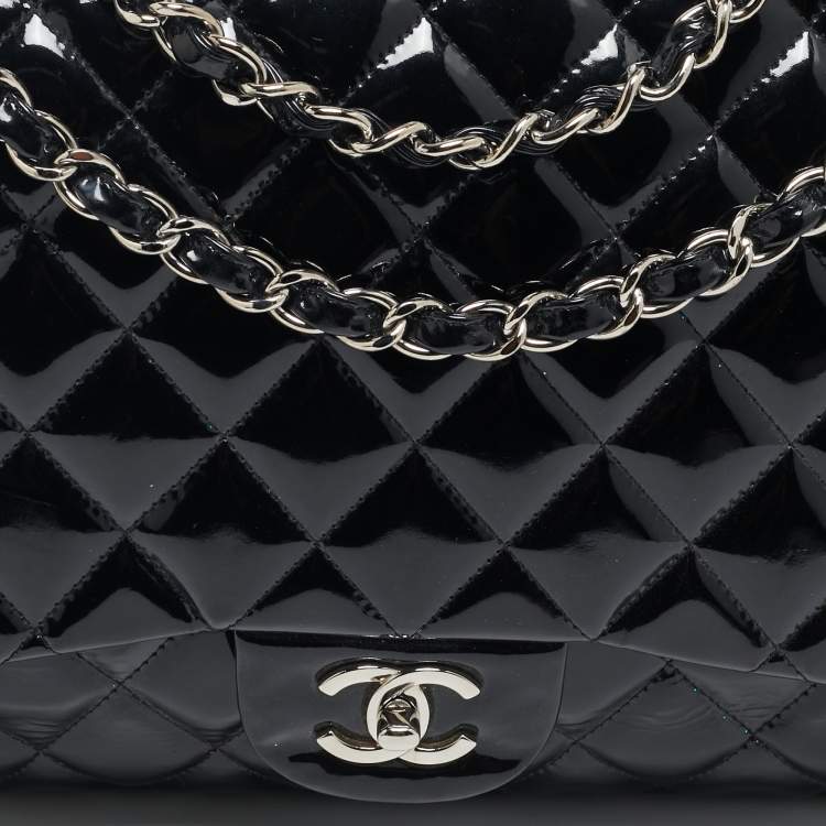 Pre Owned Chanel Black Quilted Patent Leather Maxi Classic Single Flap Bag