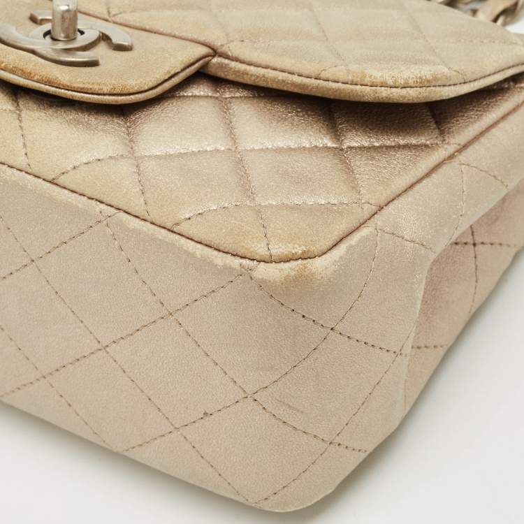Pre Owned Chanel Grey Quilted Leather Mini Square Classic Flap Bag
