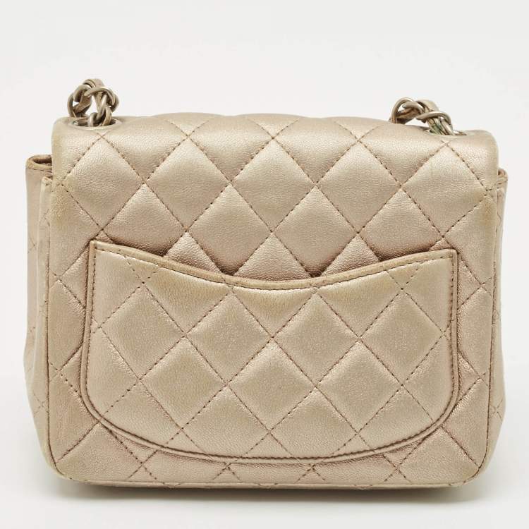 Pre Owned Chanel Grey Quilted Leather Mini Square Classic Flap Bag