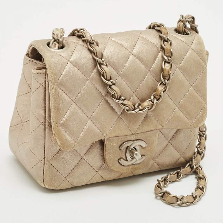Pre Owned Chanel Grey Quilted Leather Mini Square Classic Flap Bag