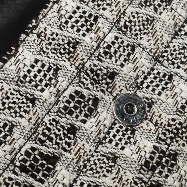 Pre Owned Chanel White/Black Tweed Diagonal CC Flap Bag