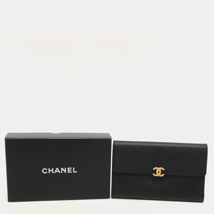 Pre Owned Chanel Black Leather Vintage CC Flap Wallet
