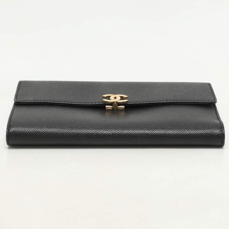 Pre Owned Chanel Black Leather Vintage CC Flap Wallet