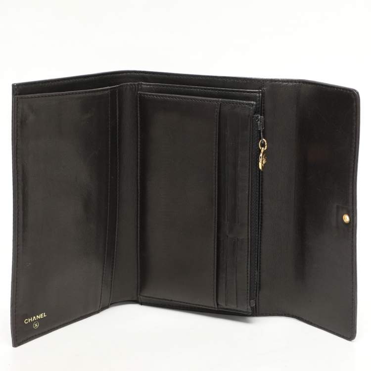 Pre Owned Chanel Black Leather Vintage CC Flap Wallet