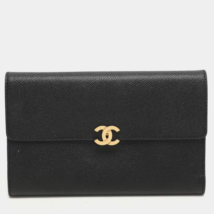 Pre Owned Chanel Black Leather Vintage CC Flap Wallet