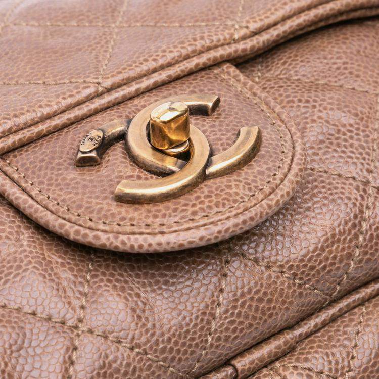 Pre Owned Chanel Brown Large Quilted Glazed Caviar Shiva Flap