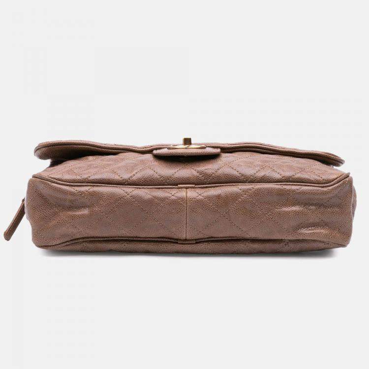 Pre Owned Chanel Brown Large Quilted Glazed Caviar Shiva Flap