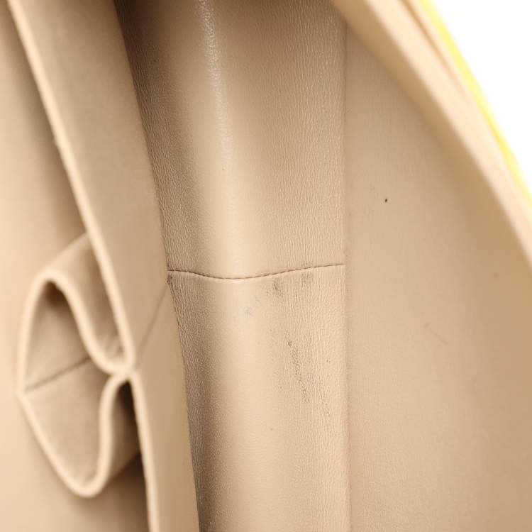 Pre Owned Chanel Yellow Striped Patent Leather Jumbo Classic Double Flap Bag