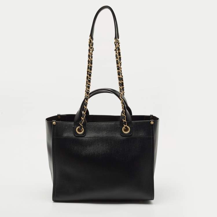 Pre Owned Chanel Black Caviar Leather Small Studded Deauville Tote