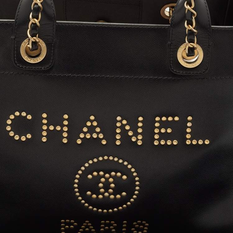 Pre Owned Chanel Black Caviar Leather Small Studded Deauville Tote