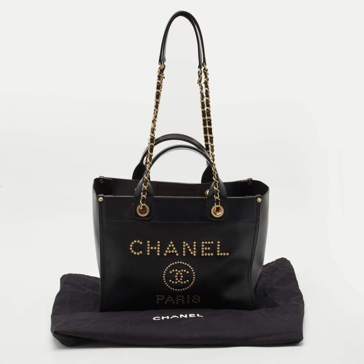 Pre Owned Chanel Black Caviar Leather Small Studded Deauville Tote