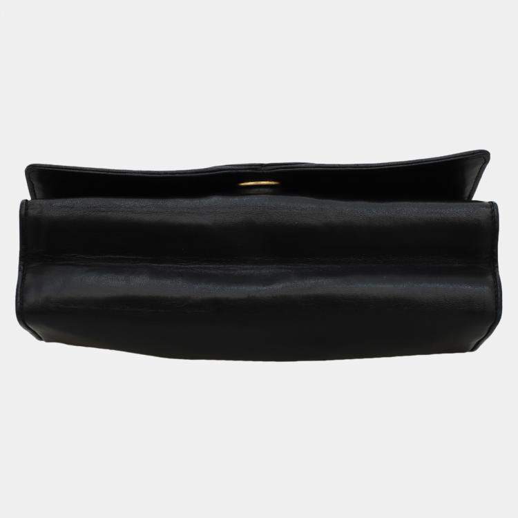 Pre Owned Chanel Black Leather Vintage Timeless Flap Clutch with Chain