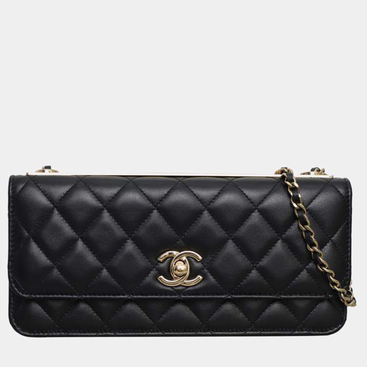Pre Owned Chanel Black Quilted Lambskin Leather CC Trendy Wallet on Chain