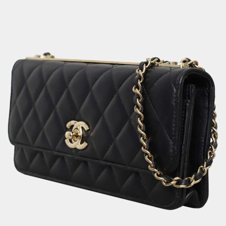 Pre Owned Chanel Black Quilted Lambskin Leather CC Trendy Wallet on Chain
