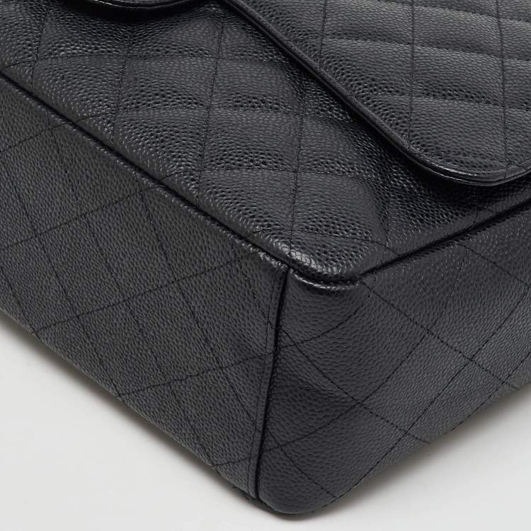 Pre Owned Chanel Black Quilted Caviar Leather Maxi Classic Double Flap Bag
