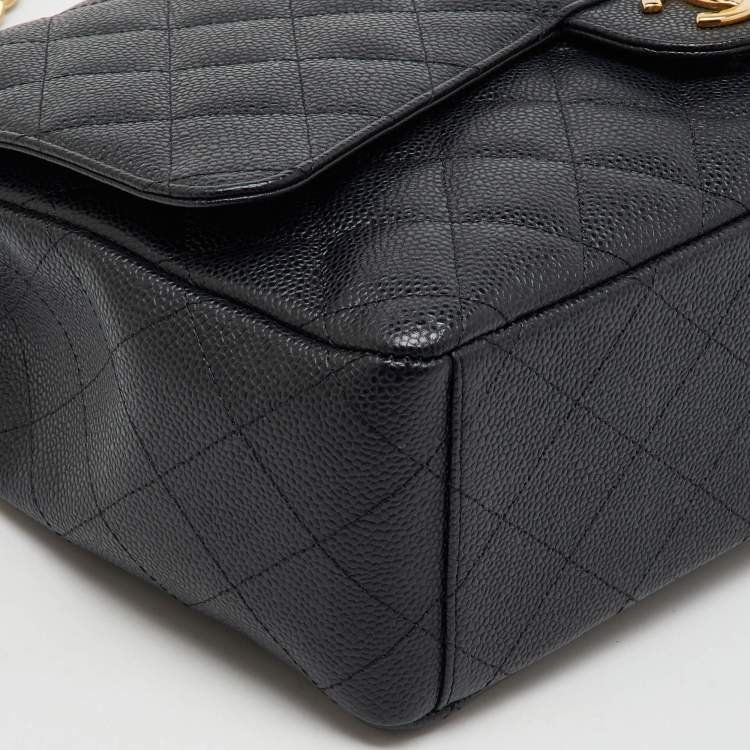 Pre Owned Chanel Black Quilted Caviar Leather Maxi Classic Double Flap Bag
