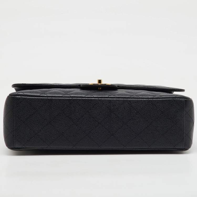 Pre Owned Chanel Black Quilted Caviar Leather Maxi Classic Double Flap Bag