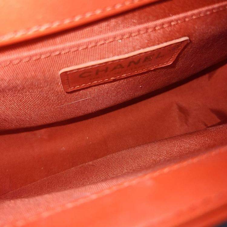 Pre Owned Chanel Red Leather Chevron Boy Bag Medium