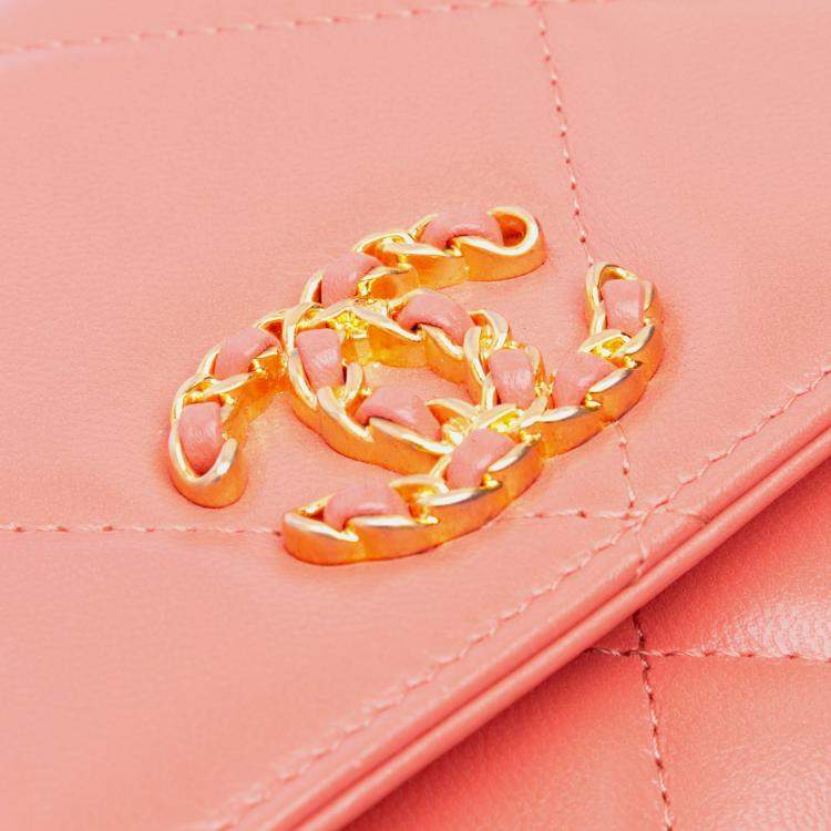 Pre Owned Chanel Pink Quilted Lambskin 19 Wallet on Chain