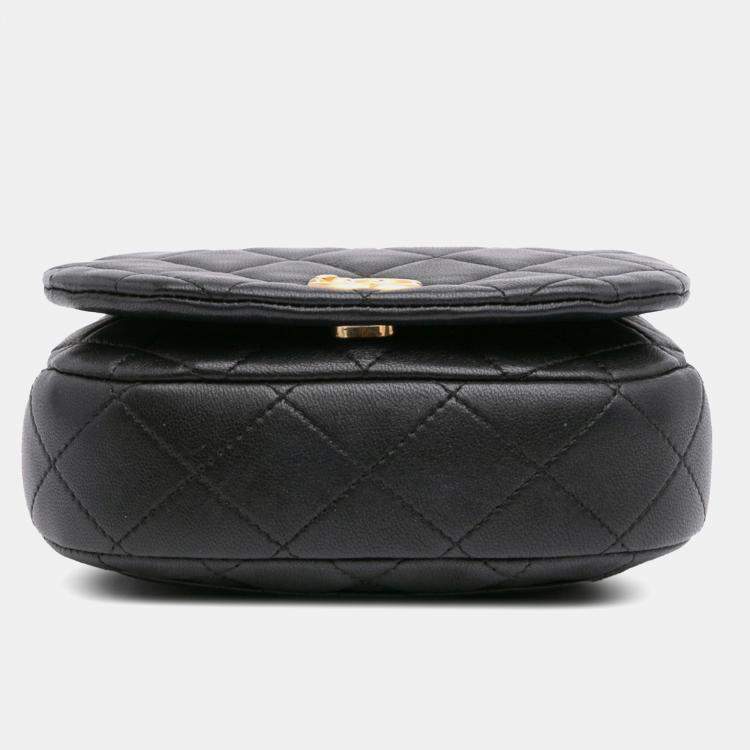Pre Owned Chanel Black Mini Quilted Calfskin Coco Mail Clutch with Chain