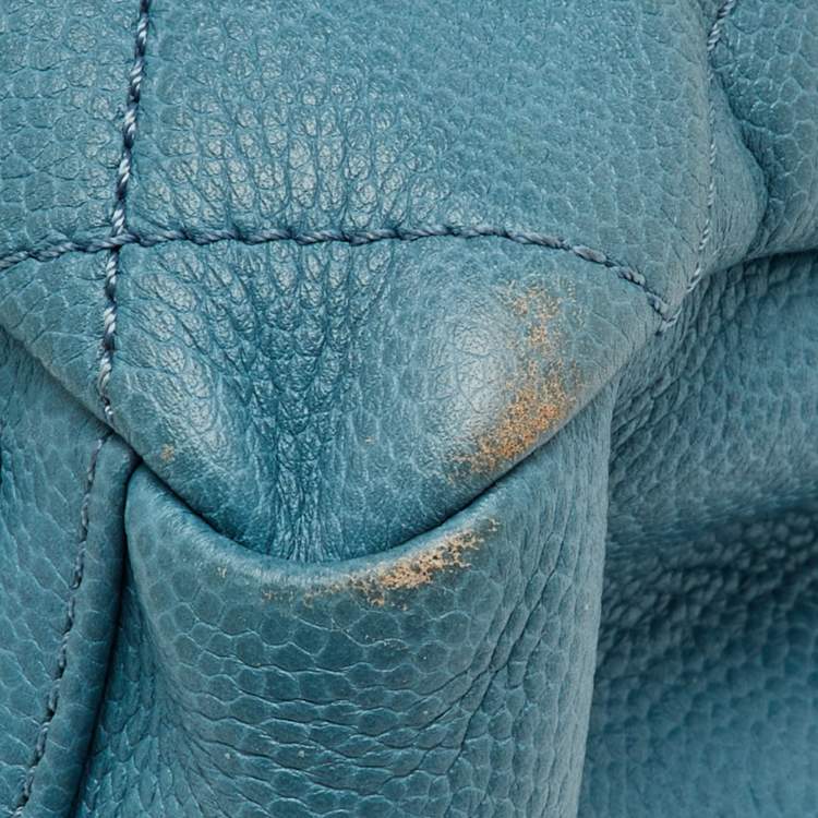 Pre Owned Chanel Blue Quilted Caviar Leather Petite Timeless Tote