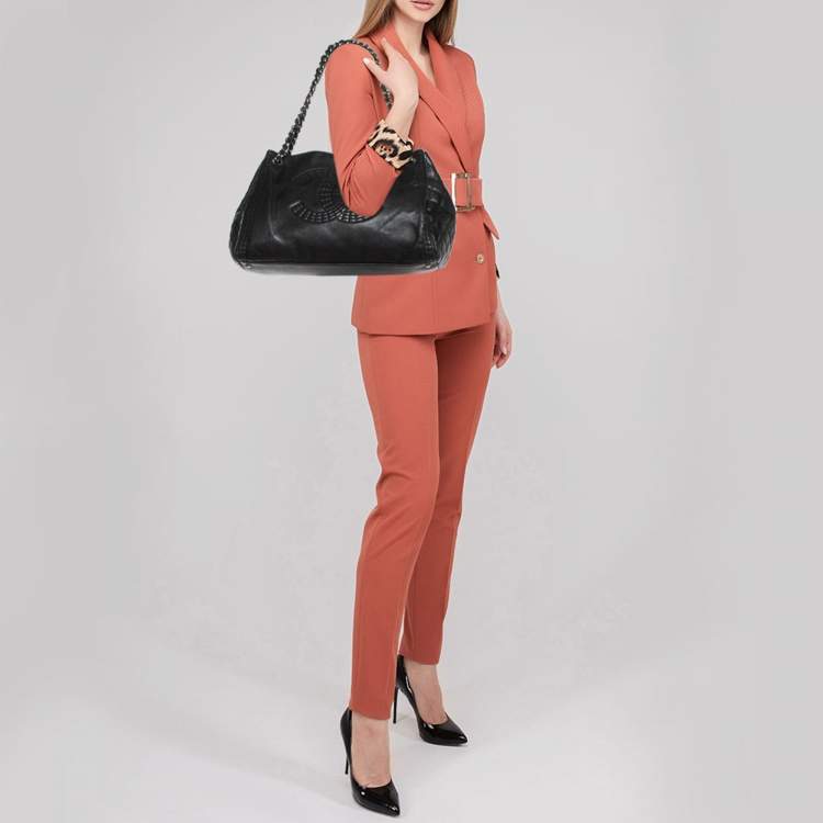 Pre Owned Chanel Black Leather Coco Bengal Shopping Tote