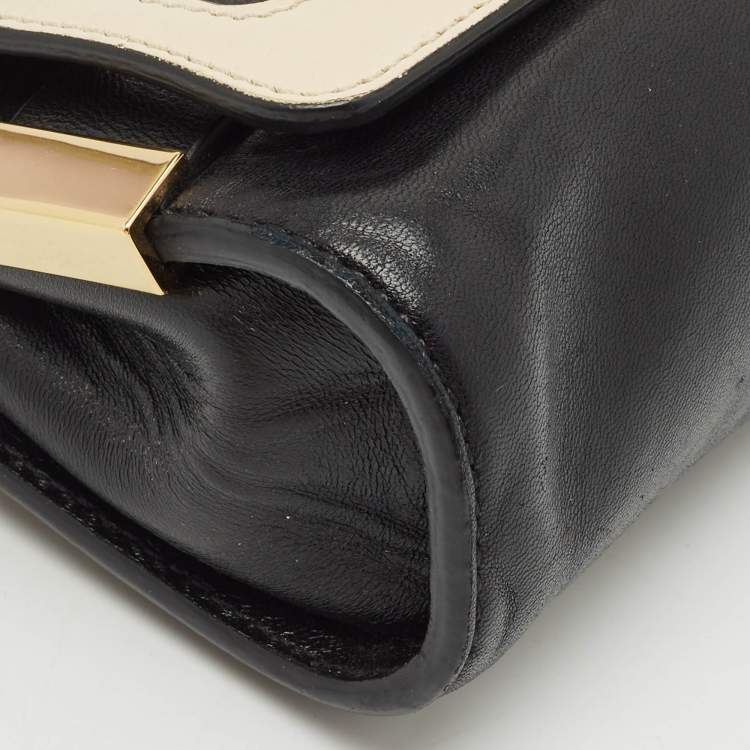 Pre Owned Chloe Black/White Leather Mini Elle Chain Clutch