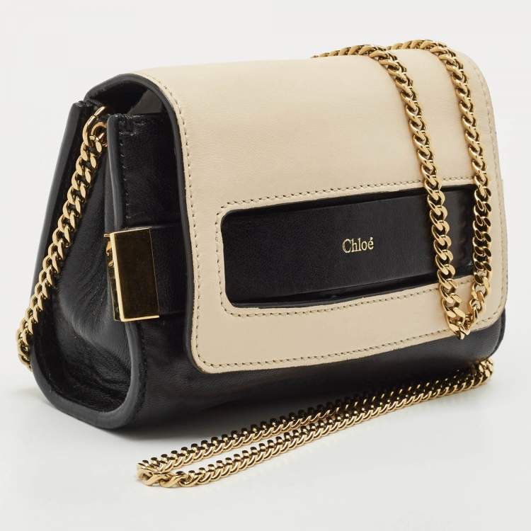 Pre Owned Chloe Black/White Leather Mini Elle Chain Clutch