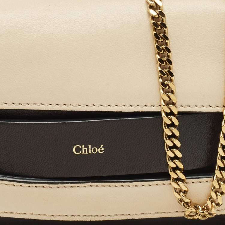 Pre Owned Chloe Black/White Leather Mini Elle Chain Clutch