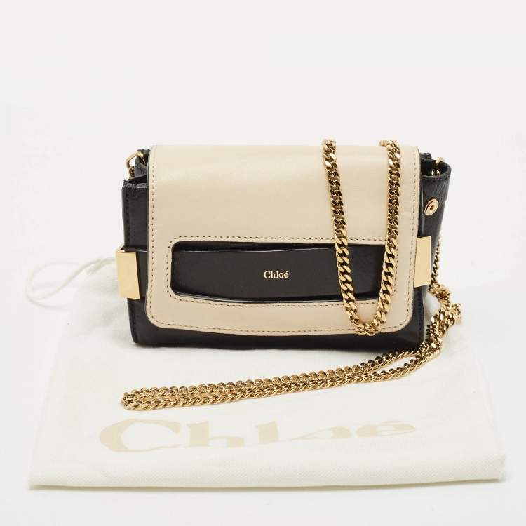 Pre Owned Chloe Black/White Leather Mini Elle Chain Clutch