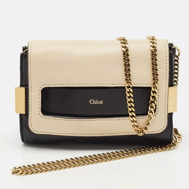 Pre Owned Chloe Black/White Leather Mini Elle Chain Clutch