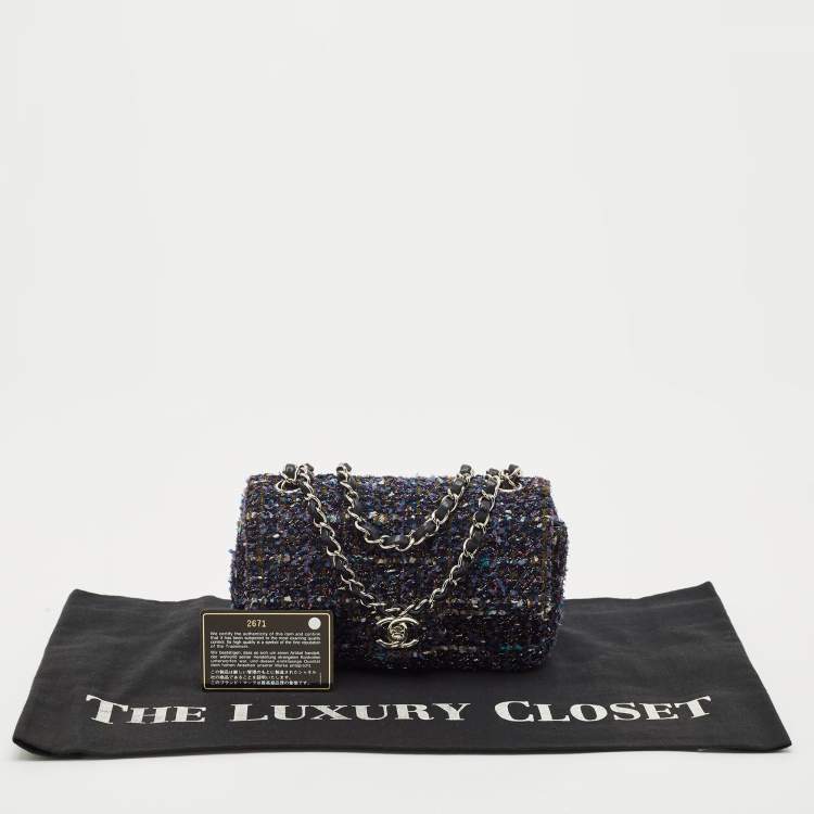 Pre Owned Chanel Blue Tweed Small CC Flap Bag