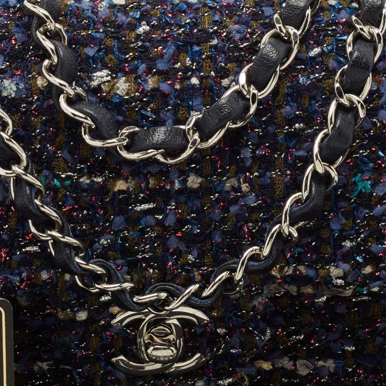 Pre Owned Chanel Blue Tweed Small CC Flap Bag
