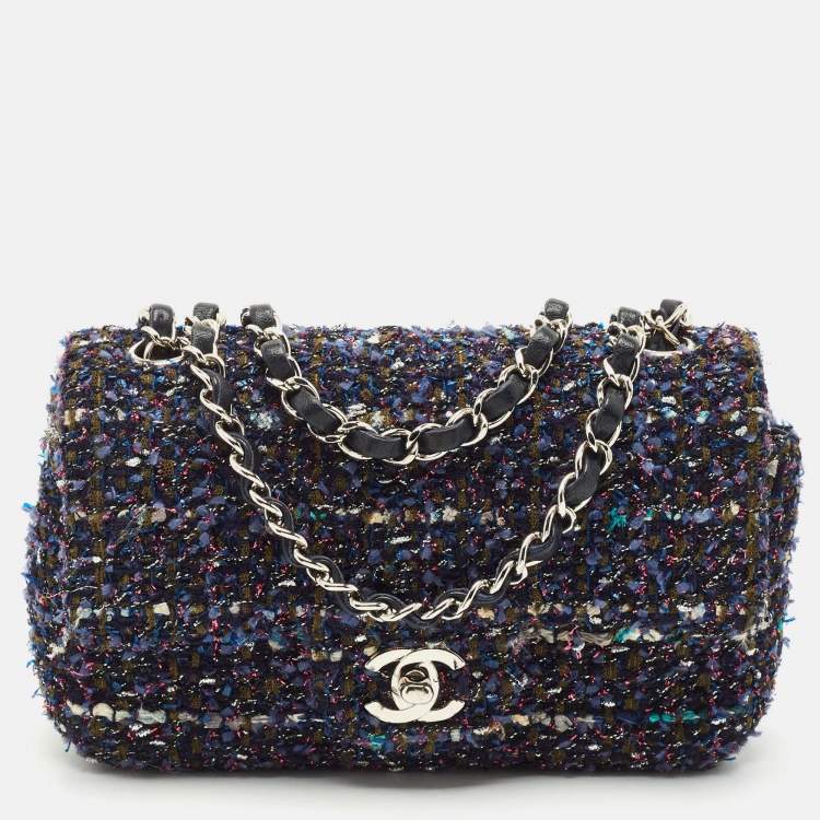 Pre Owned Chanel Blue Tweed Small CC Flap Bag