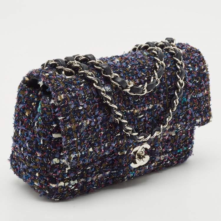 Pre Owned Chanel Blue Tweed Small CC Flap Bag