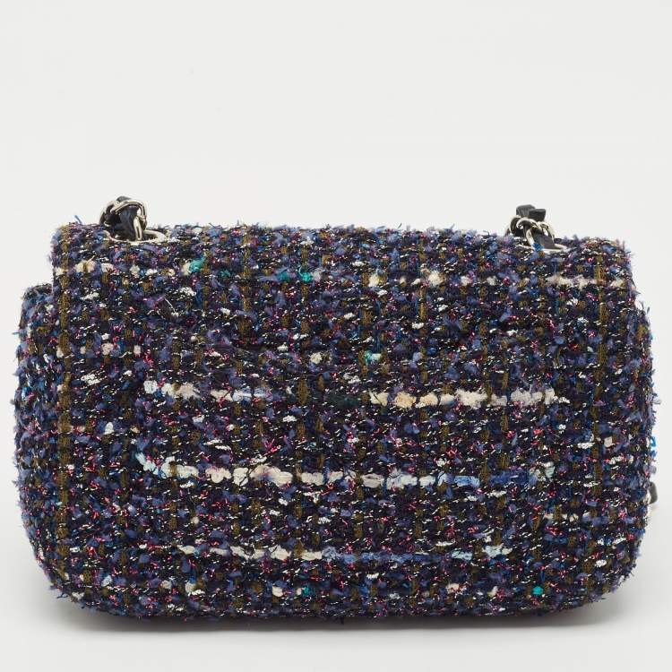Pre Owned Chanel Blue Tweed Small CC Flap Bag