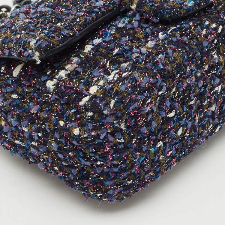 Pre Owned Chanel Blue Tweed Small CC Flap Bag