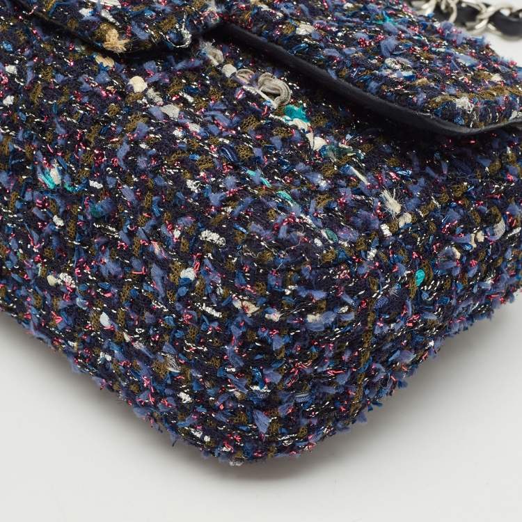 Pre Owned Chanel Blue Tweed Small CC Flap Bag