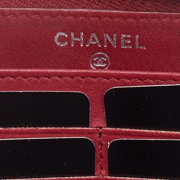 Pre Owned Chanel Red Ultra Stitch Leather CC Zip Continental Wallet