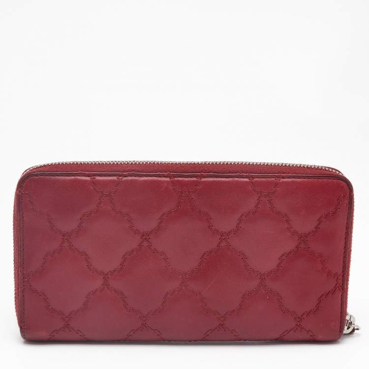 Pre Owned Chanel Red Ultra Stitch Leather CC Zip Continental Wallet