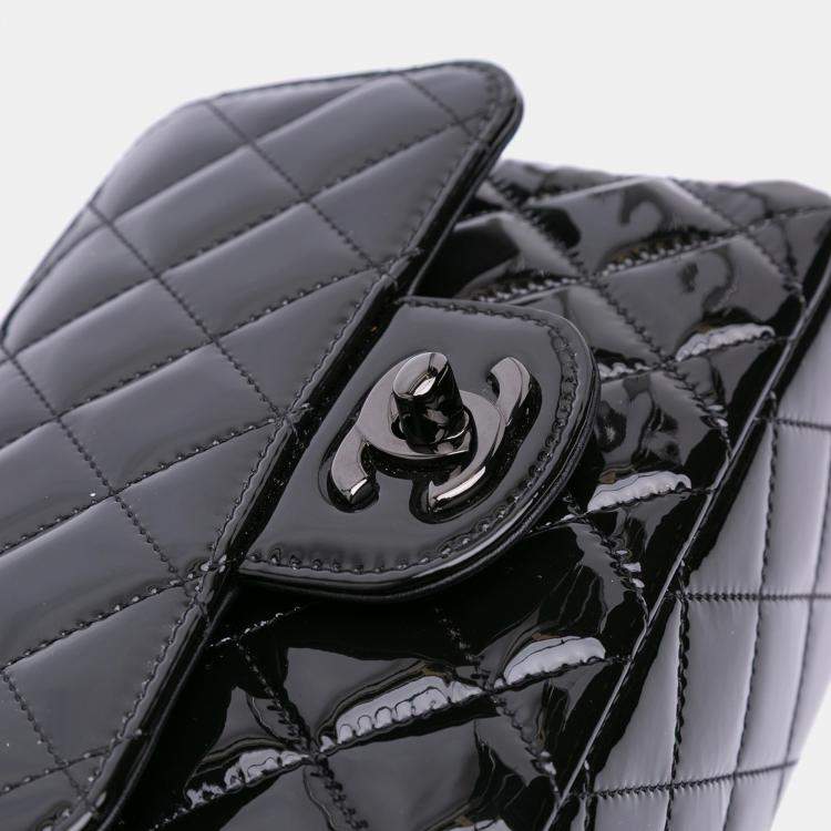 Pre Owned Chanel Black Mini Square Classic Patent So Black Single Flap