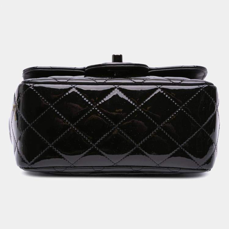 Pre Owned Chanel Black Mini Square Classic Patent So Black Single Flap